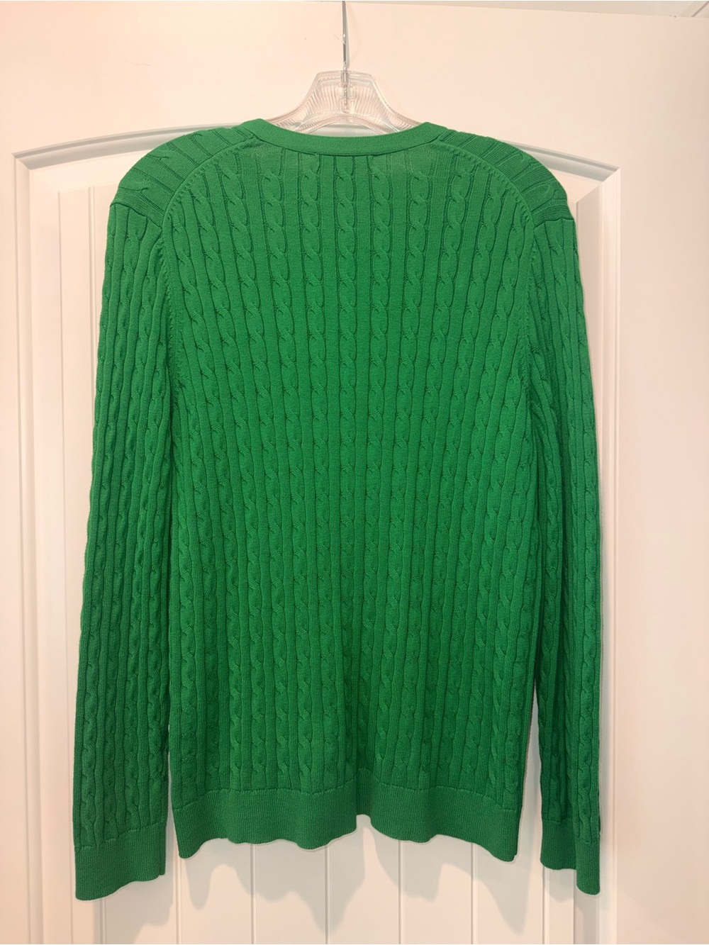 Lands' End Bright Green Cable Knit V‑Neck Button Cardigan - Picture 2 of 5